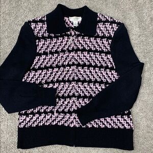 St. John Sport Marie Gray Wool Blend Knit Zip Up Black Lilac Sweater Women’s P S